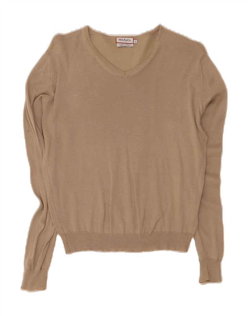MAX & CO. Womens V-Neck Jumper Sweater UK 14 Medium Beige Cotton Vintage Max & Co. and Second-Hand Max & Co. from Messina Hembry 