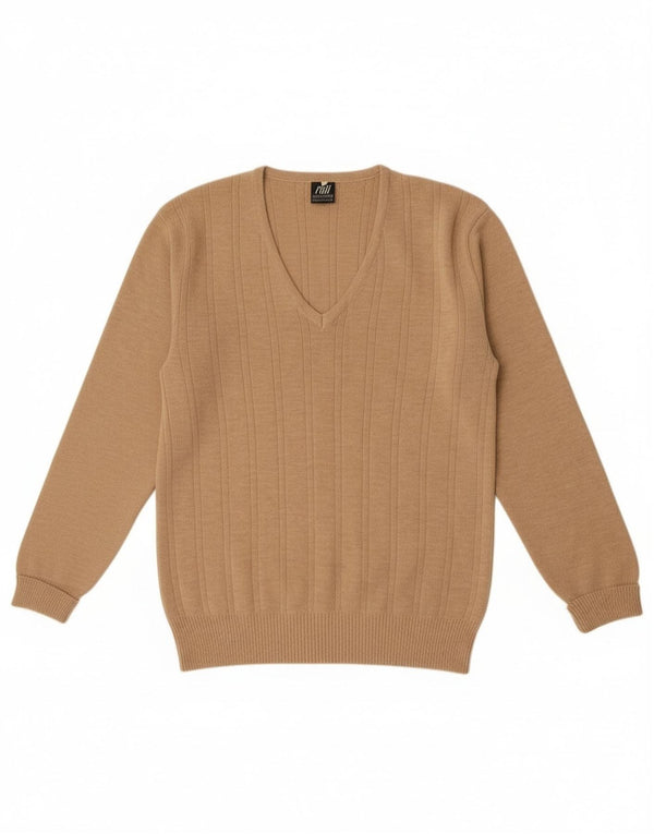 Vintage Mens V-Neck Jumper Sweater IT 54 XL Beige Polyacrylic