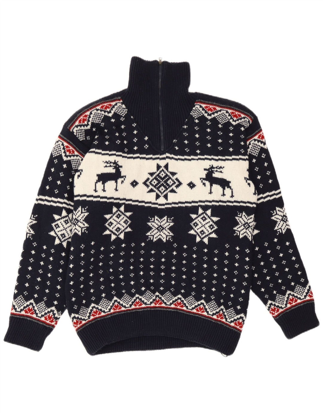 F.LLI Campagnolo Mens Zip Neck Jumper Sweater Medium Navy Blue Christmas