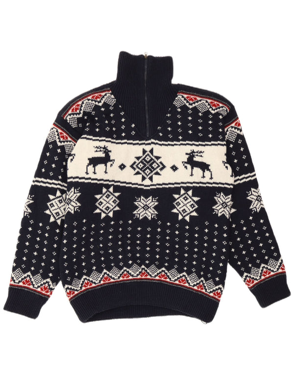 F.LLI Campagnolo Mens Zip Neck Jumper Sweater Medium Navy Blue Christmas