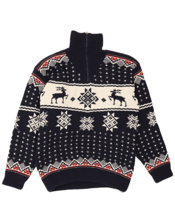F.LLI Campagnolo Mens Zip Neck Jumper Sweater Medium Navy Blue Christmas