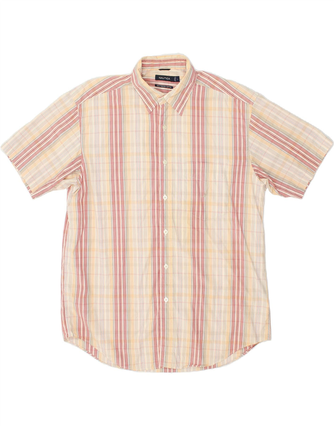 NAUTICA Mens Short Sleeve Shirt Large Beige Check Cotton Vintage Nautica and Second-Hand Nautica from Messina Hembry 