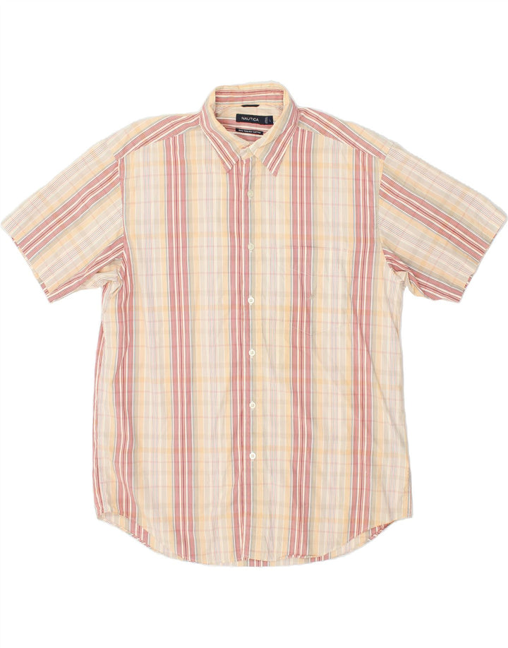 NAUTICA Mens Short Sleeve Shirt Large Beige Check Cotton Vintage Nautica and Second-Hand Nautica from Messina Hembry 