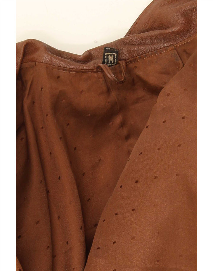 Vintage Womens Oversized Open Leather Jacket UK 14 Medium Brown
