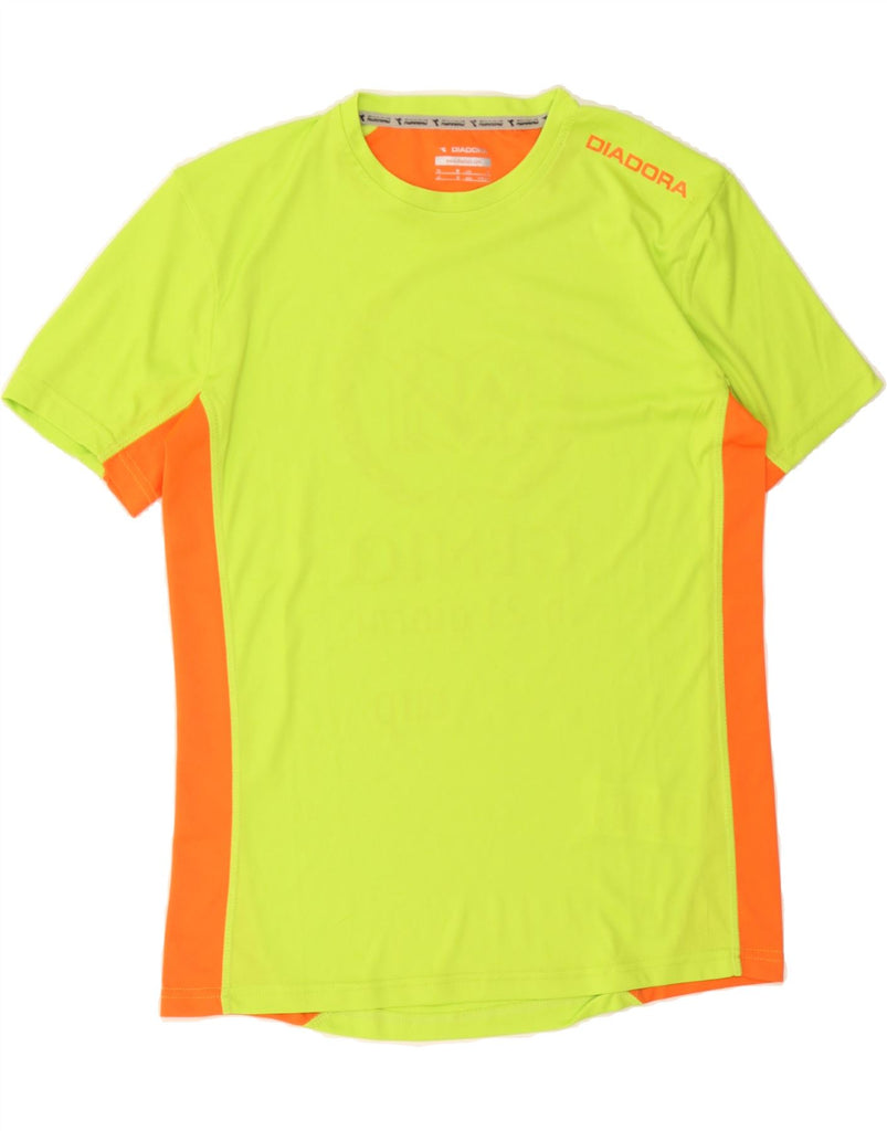 DIADORA Mens Graphic T-Shirt Top Small Green Colourblock Polyester Vintage Diadora and Second-Hand Diadora from Messina Hembry 