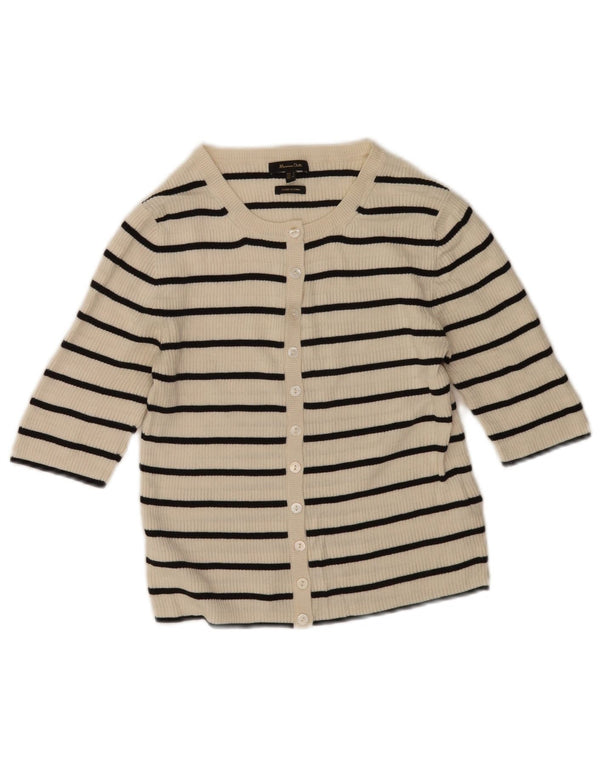 Massimo Dutti Womens Crop Cardigan Sweater UK 10 Small Off White Striped