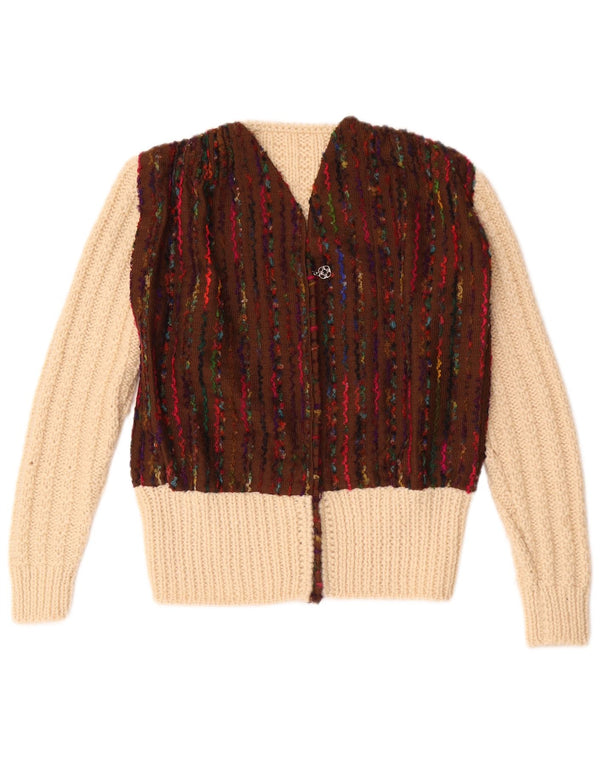 Vintage Womens Cardigan Sweater UK 12 Medium Off White Colourblock
