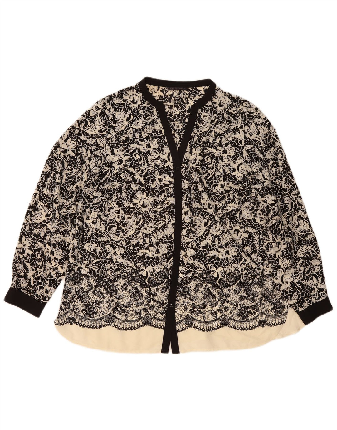 Marks & Spencer Womens Shirt Blouse UK 20 2XL Black Floral Polyester