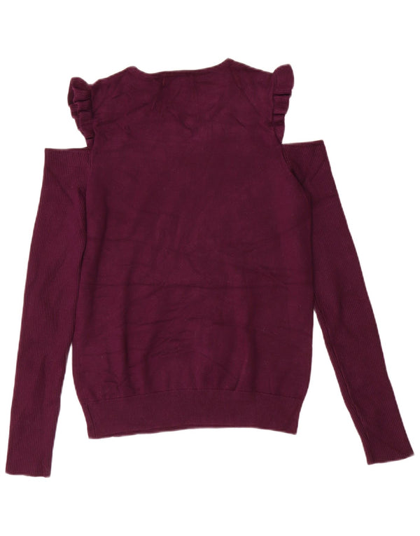 Dkny Womens Off Shoulder Boat Neck Jumper Sweater UK 10 Small Purple