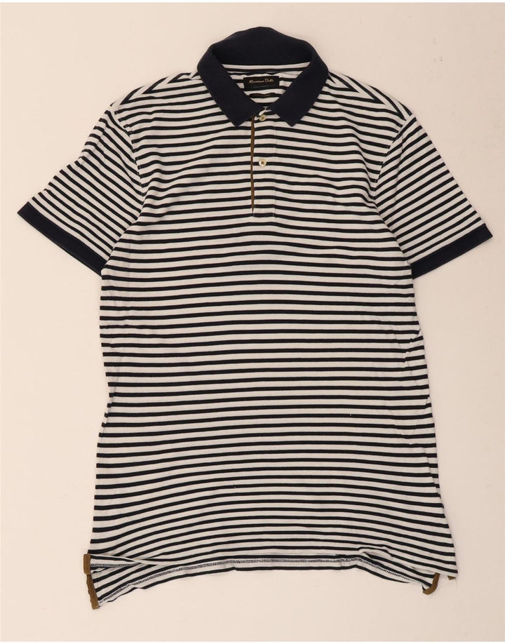Massimo Dutti Mens Polo Shirt Large White Striped Cotton