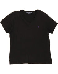 RALPH LAUREN Womens T-Shirt Top UK 14 Large Black Cotton