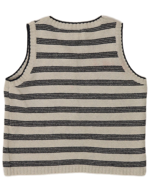 Vintage Womens Vest Tank Top UK 14 Medium Off White Striped Cotton