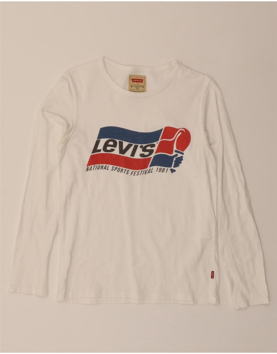 LEVI'S Boys Graphic Top Long Sleeve 13-14 Years White Vintage Levi's and Second-Hand Levi's from Messina Hembry 