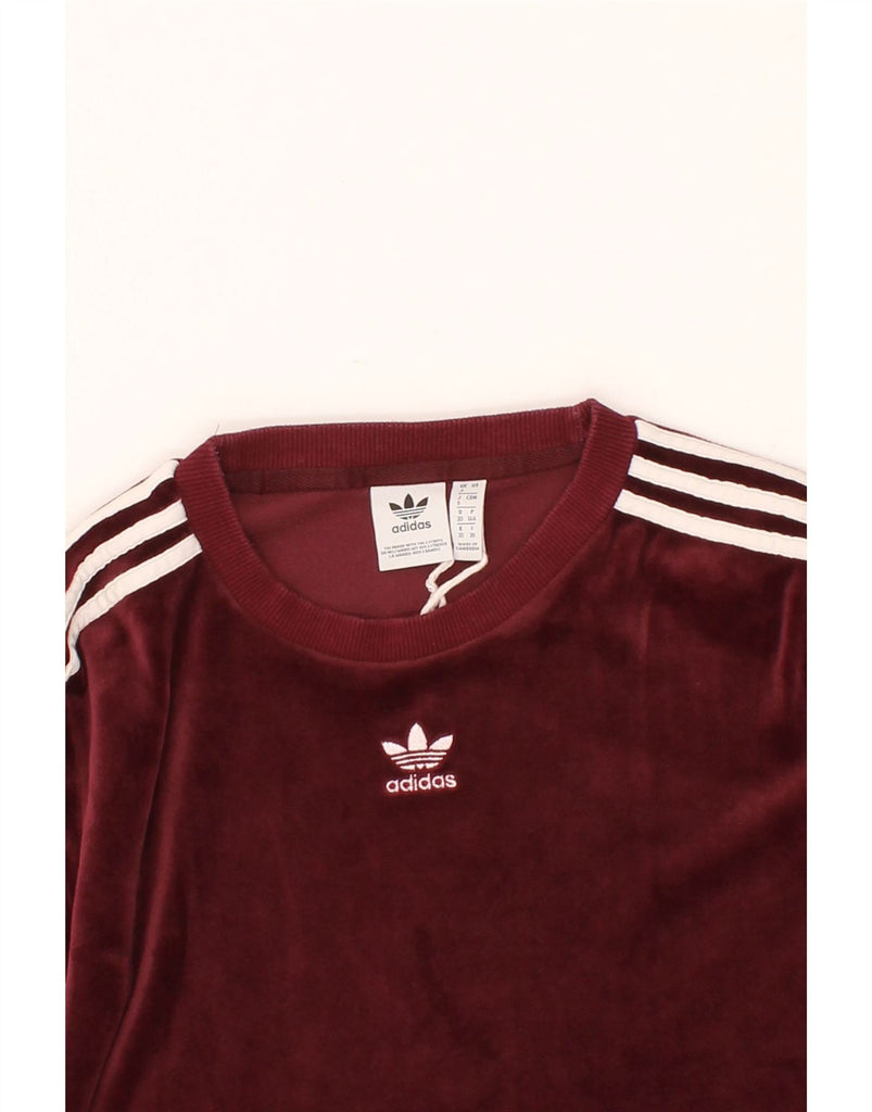 ADIDAS Womens Velour Top Long Sleeve UK 4 XS Maroon Polyester Vintage Adidas and Second-Hand Adidas from Messina Hembry 