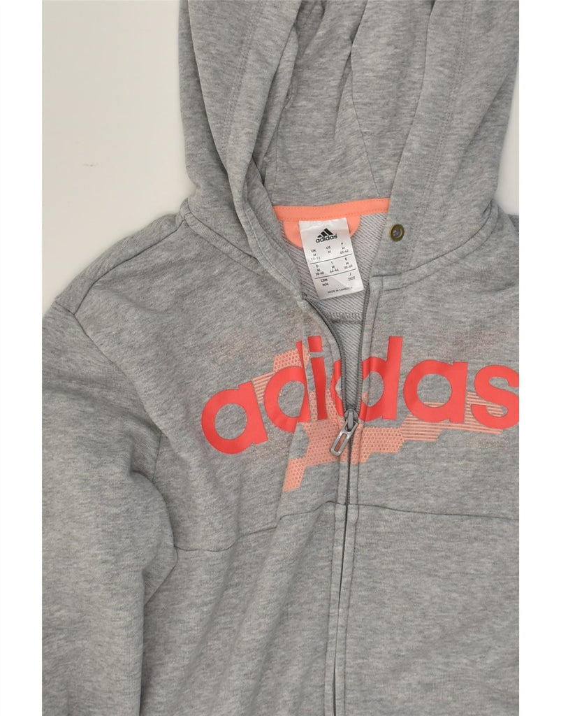 ADIDAS Womens Graphic Zip Hoodie Sweater UK 12/14 Medium Grey Cotton | Vintage Adidas | Thrift | Second-Hand Adidas | Used Clothing | Messina Hembry 