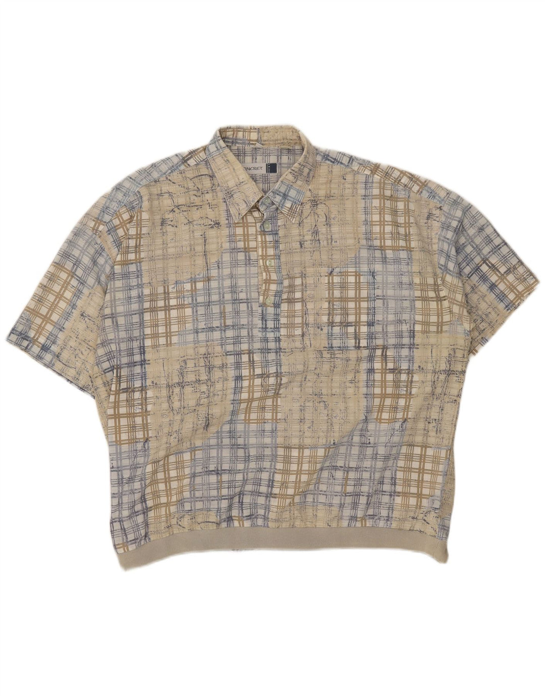 Concret Mens Short Sleeve Pullover Shirt 2XL Beige Check