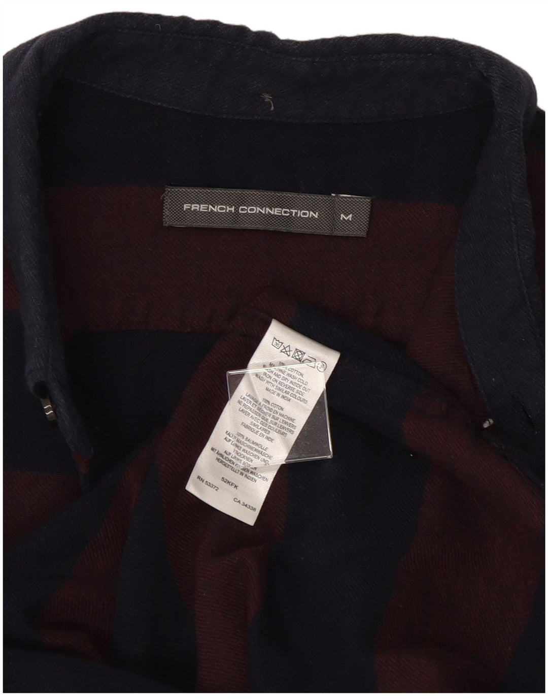 French Connection Mens Flannel Shirt Medium Burgundy Striped Cotton