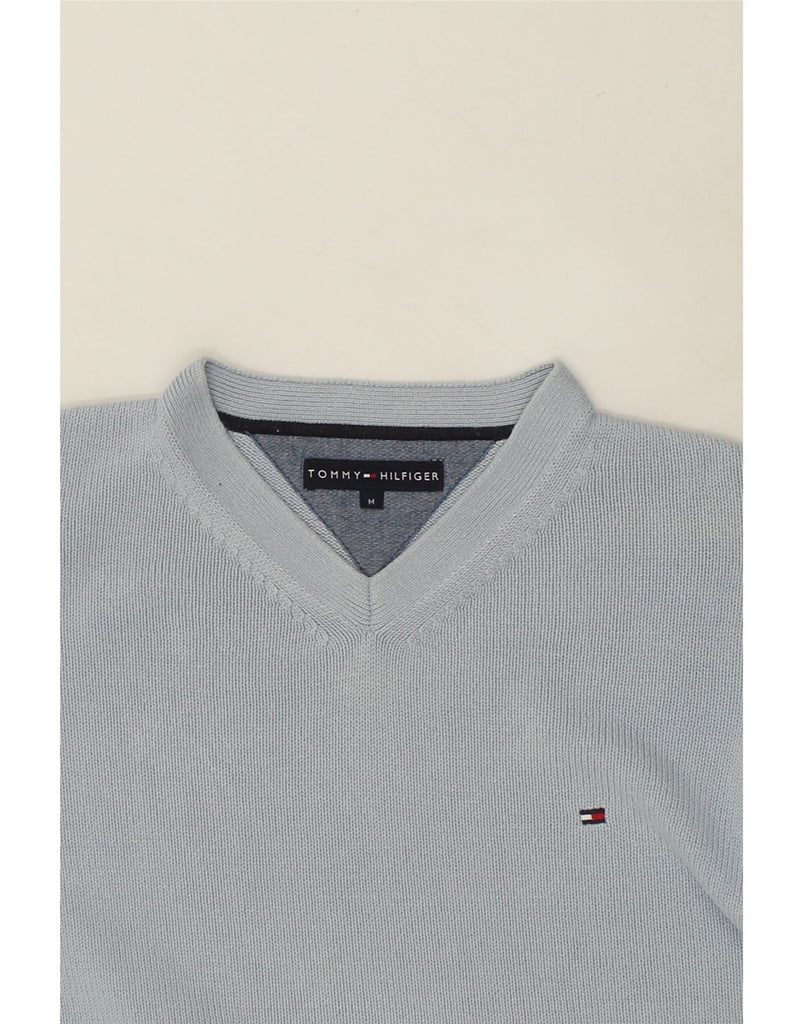 TOMMY HILFIGER Mens V-Neck Jumper Sweater Medium Blue Cotton | Vintage Tommy Hilfiger | Thrift | Second-Hand Tommy Hilfiger | Used Clothing | Messina Hembry 