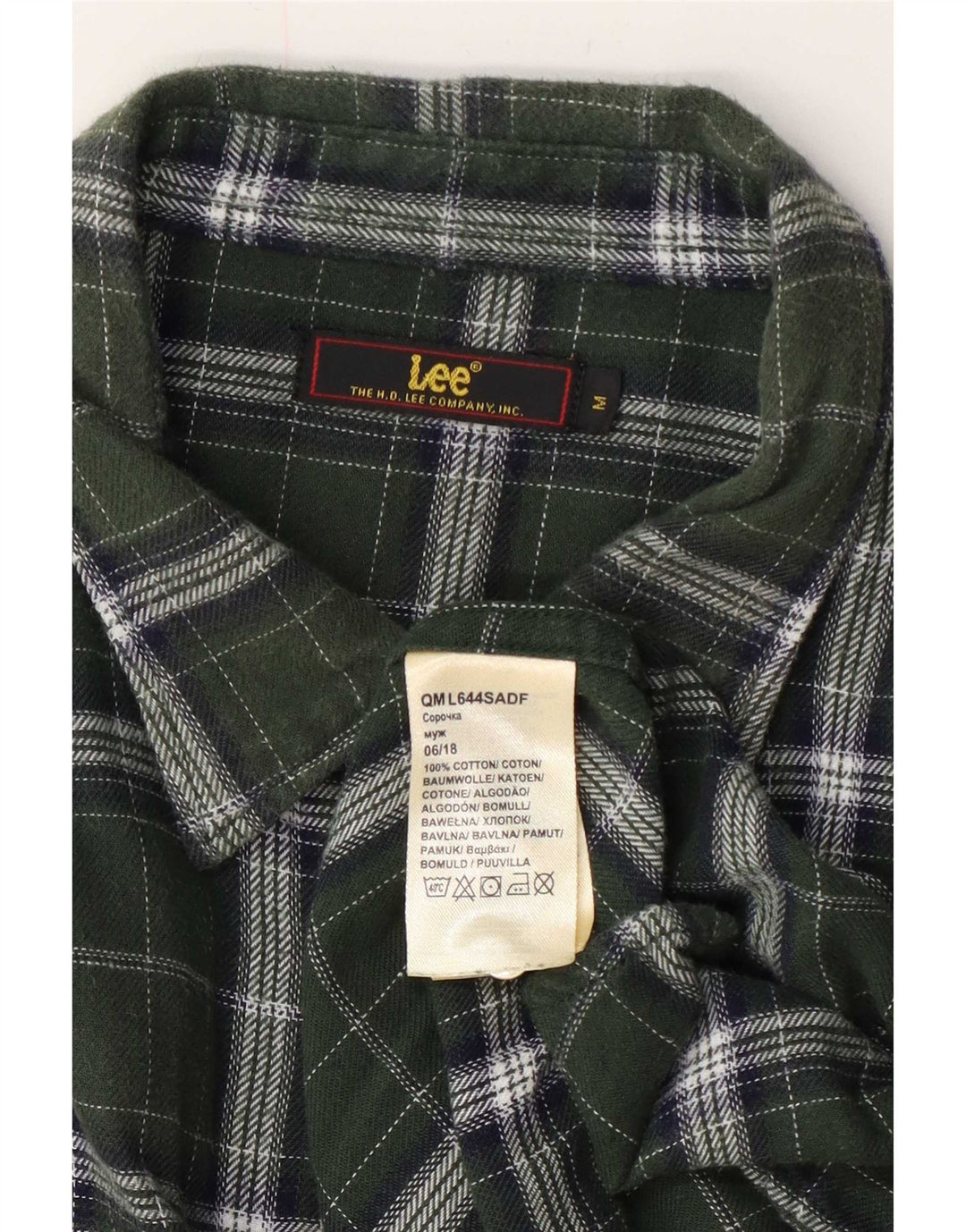 Lee Mens Flannel Shirt Medium Green Check Cotton