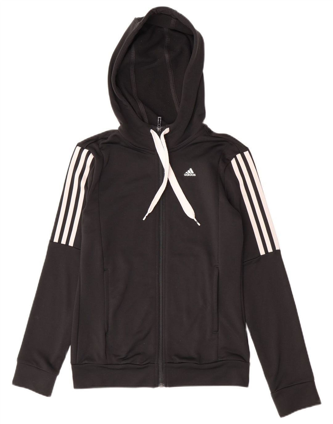 Adidas Womens Zip Hoodie Sweater UK 8/10 Small Black Polyester