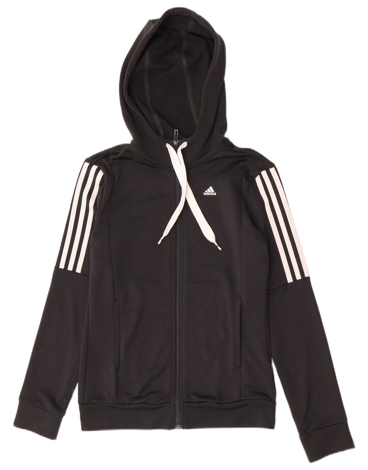 Adidas Womens Zip Hoodie Sweater UK 8/10 Small Black Polyester