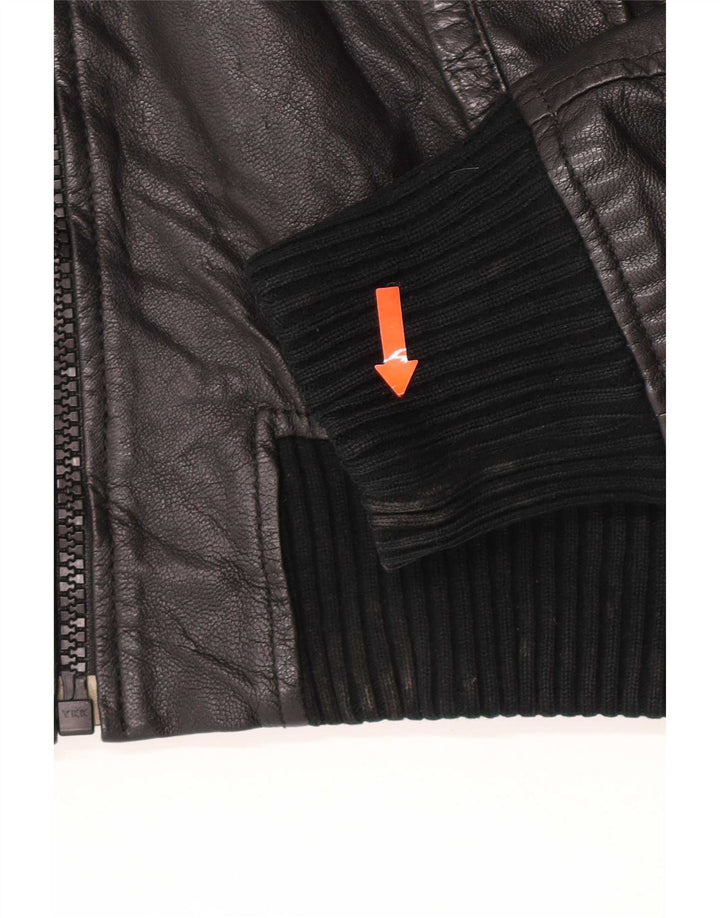 Jack & Jones Mens Leather Jacket UK 36 Small Black