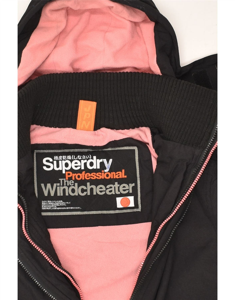 SUPERDRY Womens Hooded Windbreaker Jacket UK 14 Medium Black Polyester | Vintage Superdry | Thrift | Second-Hand Superdry | Used Clothing | Messina Hembry 