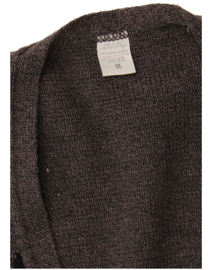 VINTAGE Mens Cardigan Sweater Medium Grey Argyle/Diamond Acrylic