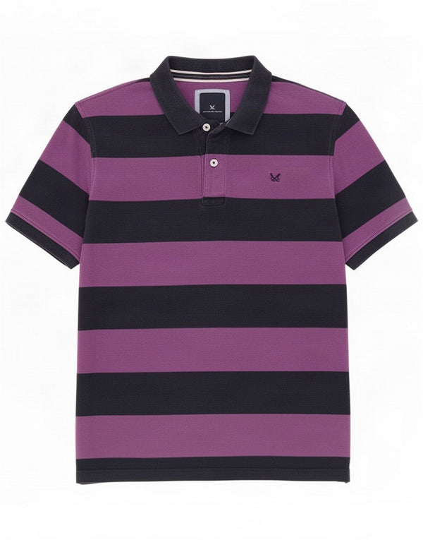 Crew Clothing Mens Rugby Polo Shirt Large Purple Striped Cotton