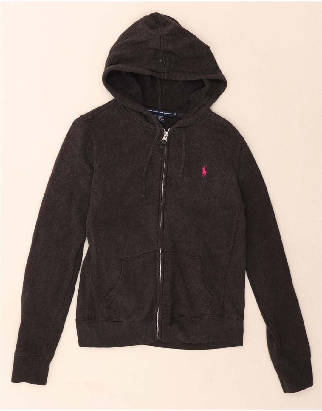 RALPH LAUREN Womens Zip Hoodie Sweater UK 12 Medium Grey Cotton Vintage Ralph Lauren and Second-Hand Ralph Lauren from Messina Hembry 