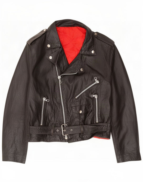 Lavorazione Artigiana Womens Leather Biker Jacket UK 18 XL Black