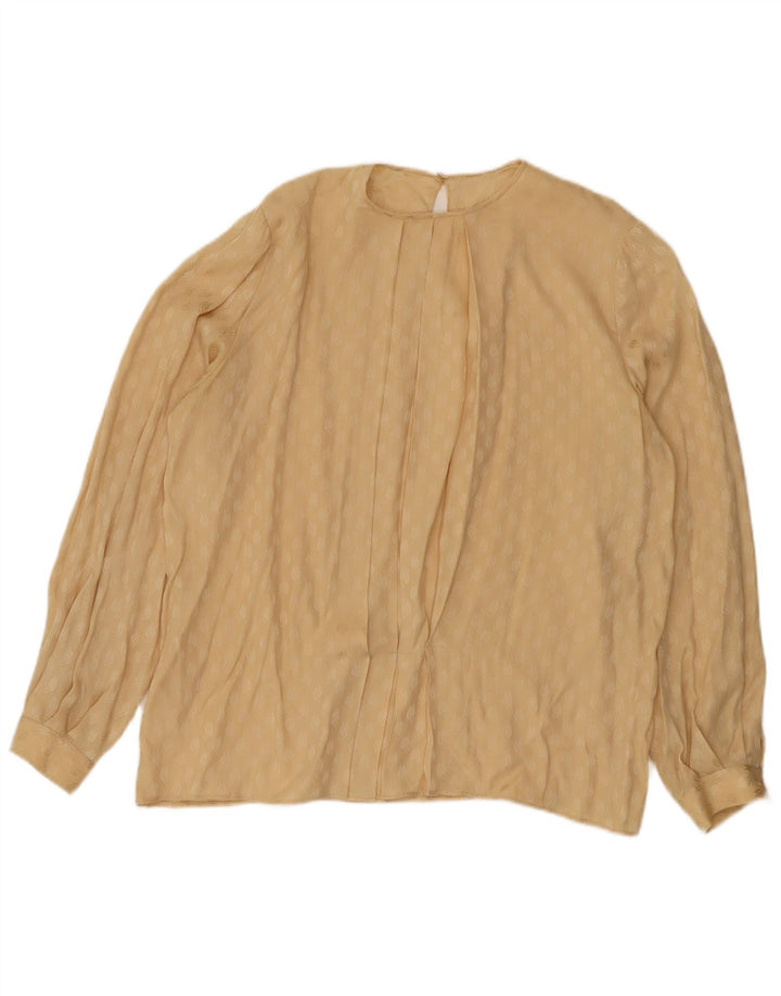 Vintage Womens Abstract Pattern Long Sleeve Blouse Top UK 18 XL Beige