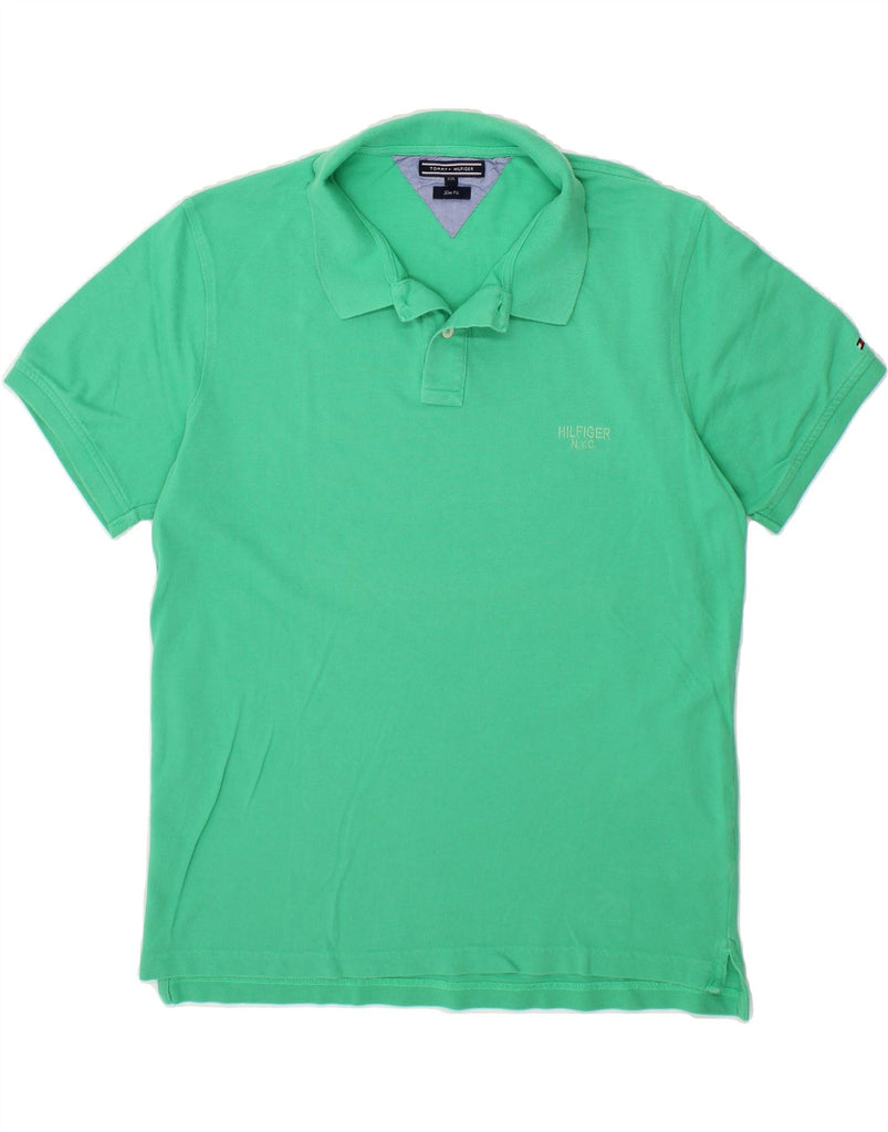 TOMMY HILFIGER Mens Slim Fit Polo Shirt 2XL Green Cotton | Vintage Tommy Hilfiger | Thrift | Second-Hand Tommy Hilfiger | Used Clothing | Messina Hembry 