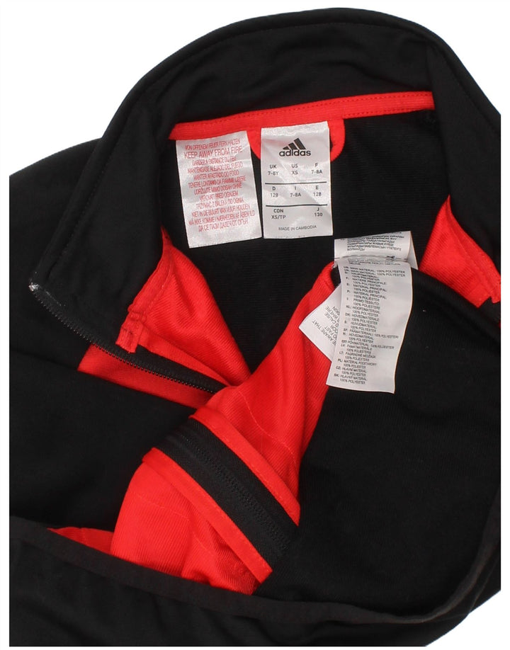 Adidas Boys Tracksuit Top Jacket 7-8 Years Black Colourblock Polyester