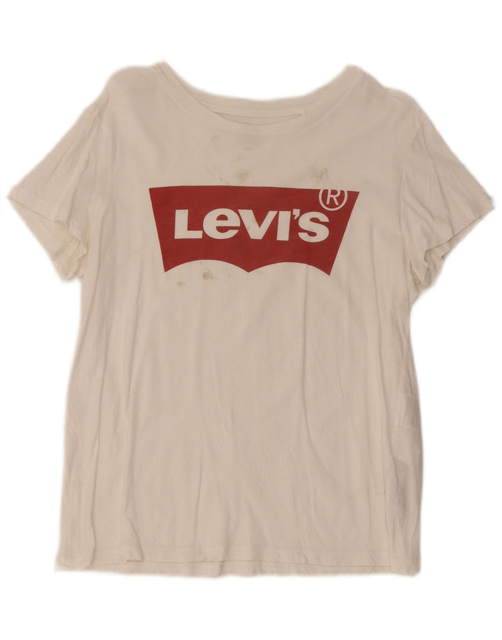Levi's Womens Graphic T-Shirt Top UK 12 Medium White Cotton
