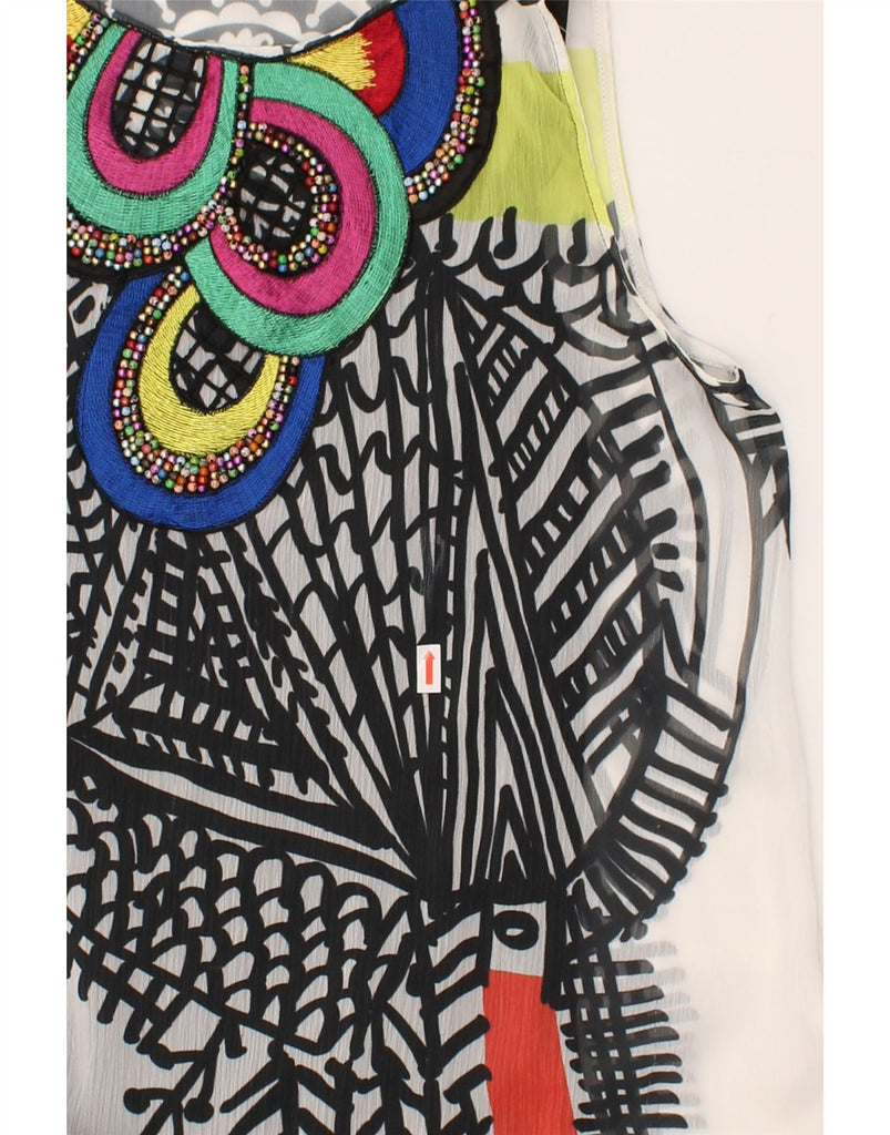 DESIGUAL Womens Sleeveless Graphic A-Line Dress EU 40 Medium White | Vintage Desigual | Thrift | Second-Hand Desigual | Used Clothing | Messina Hembry 