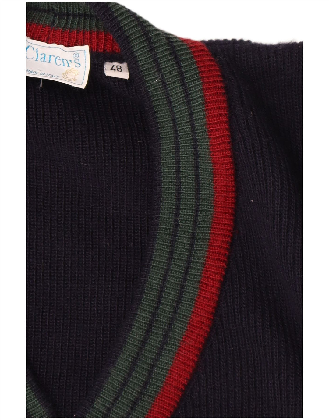 Vintage Mens Cardigan Sweater IT 48 Medium Navy Blue Striped Wool