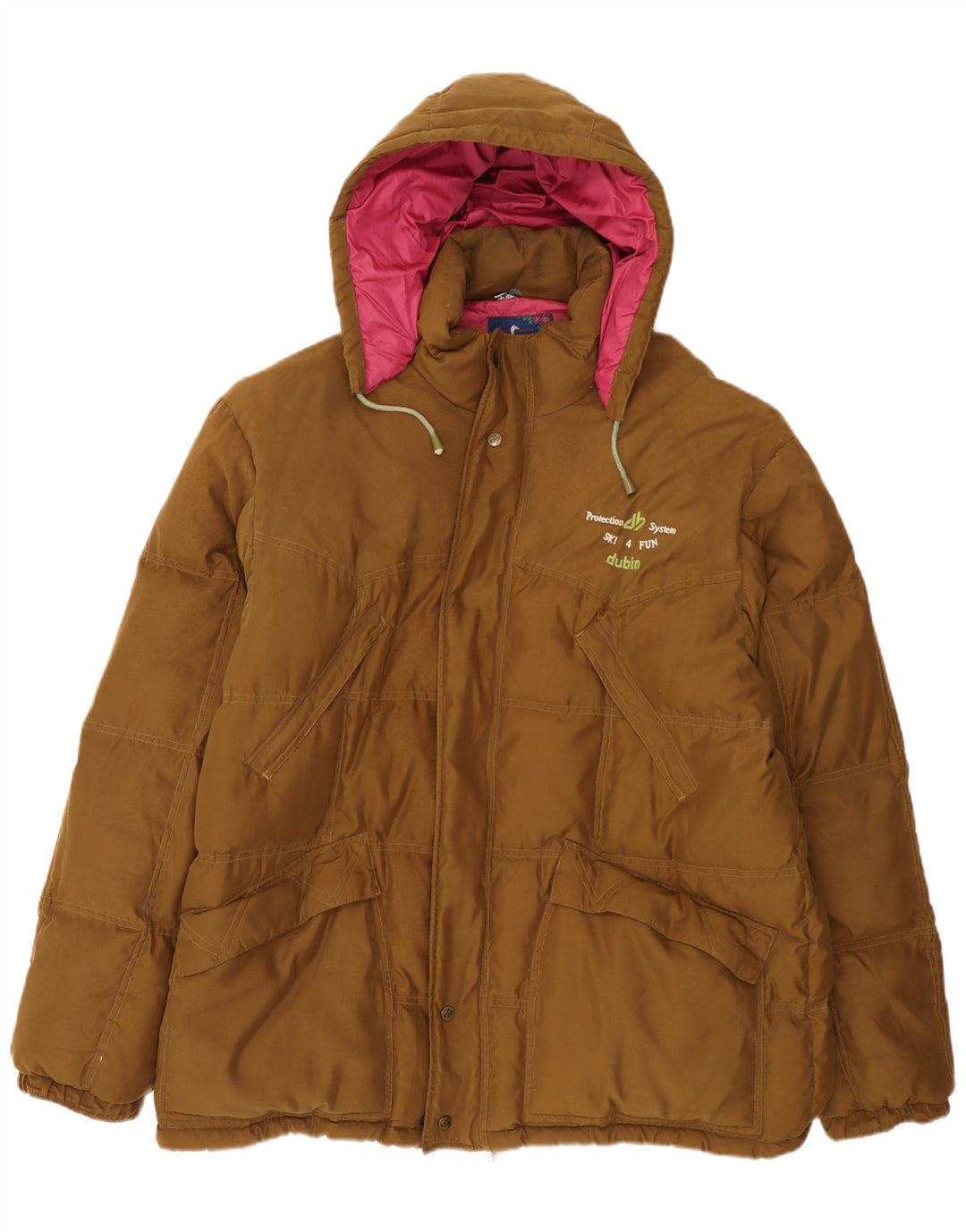 DUBIN Mens Hooded Padded Jacket IT 54 2XL Brown Polyester