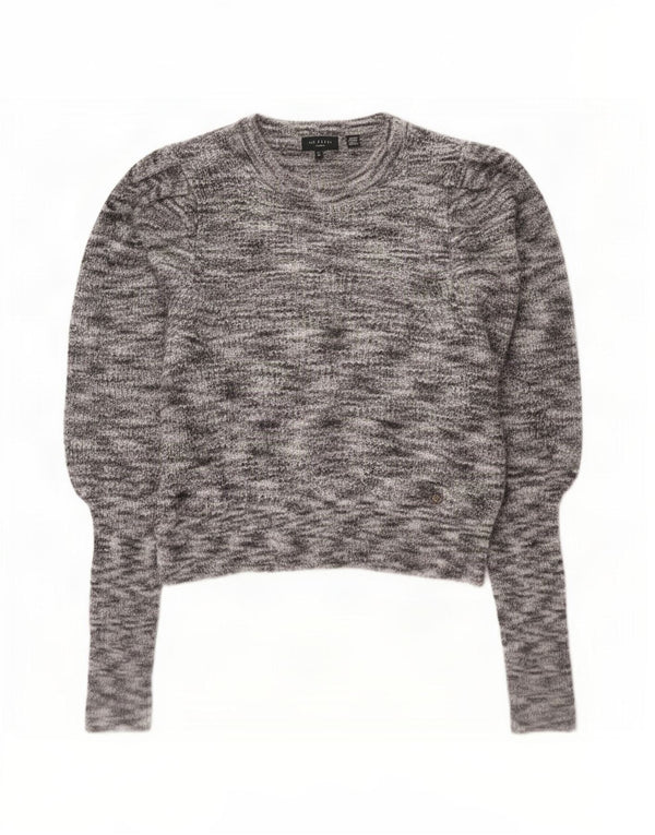 Ted Baker Womens Crop Boat Neck Jumper Sweater Size 2 Small Grey Flecked