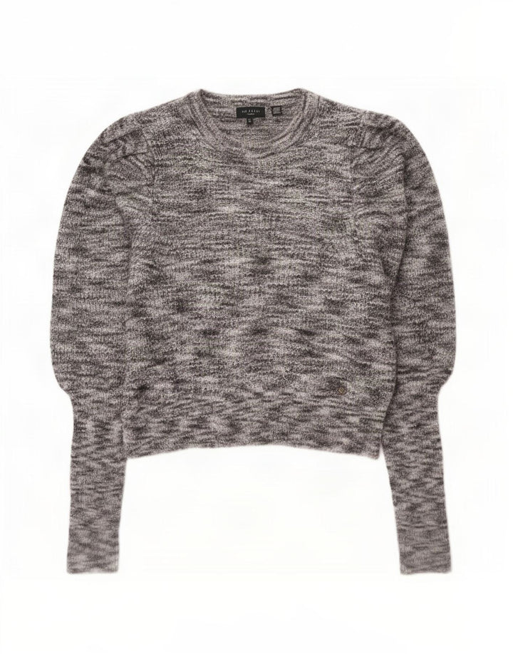 Ted Baker Womens Crop Boat Neck Jumper Sweater Size 2 Small Grey Flecked
