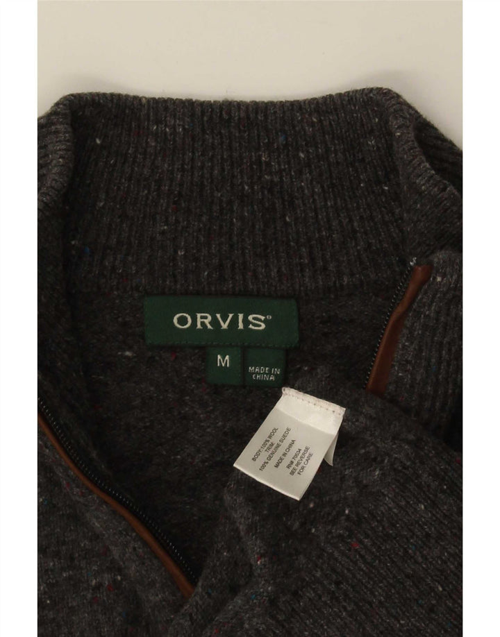 Orvis Mens Zip Neck Jumper Sweater Medium Grey Flecked Wool