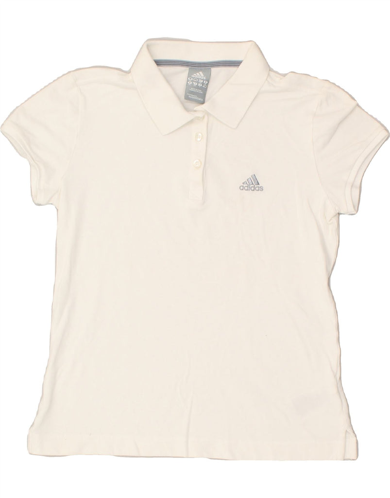 ADIDAS Womens Polo Shirt UK 12 Medium White Cotton | Vintage Adidas | Thrift | Second-Hand Adidas | Used Clothing | Messina Hembry 