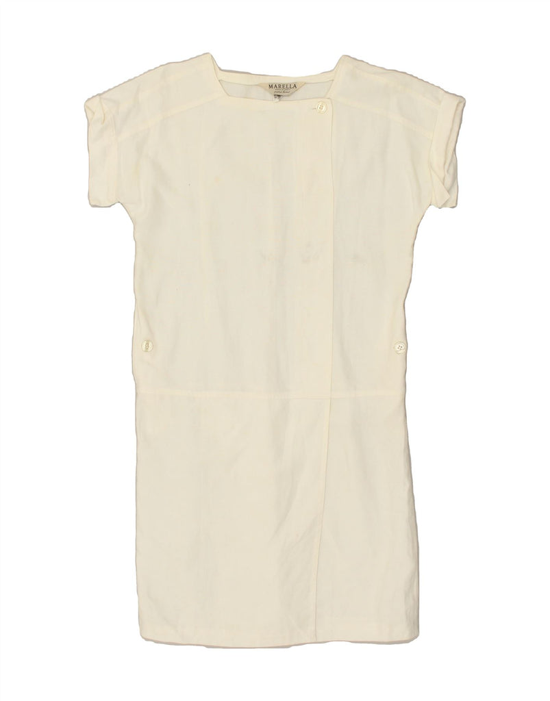 MARELLA Womens Shift Dress UK 10 Small White Linen | Vintage Marella | Thrift | Second-Hand Marella | Used Clothing | Messina Hembry 