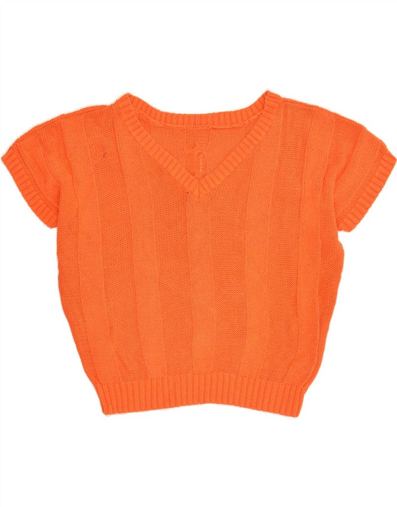 VINTAGE Womens Short Sleeve V-Neck Jumper Sweater UK 14 Medium Orange | Vintage Vintage | Thrift | Second-Hand Vintage | Used Clothing | Messina Hembry 