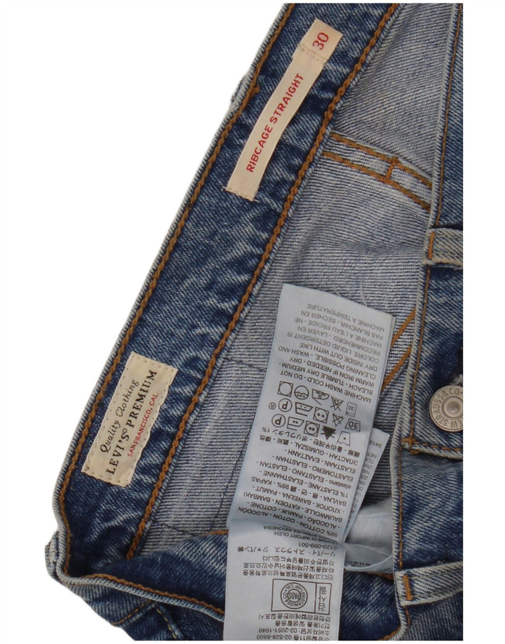 LEVI'S Womens Ribcage Distressed Straight Jeans W30 L29 Blue Cotton