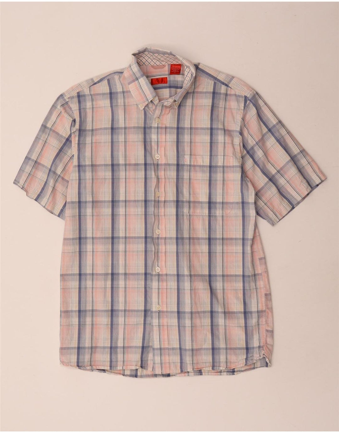 IZOD Mens Short Sleeve Shirt Small Pink Check Cotton