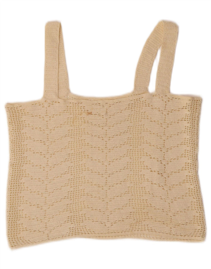Vintage Womens Crop Crochet Cami Top UK 10 Small Off White