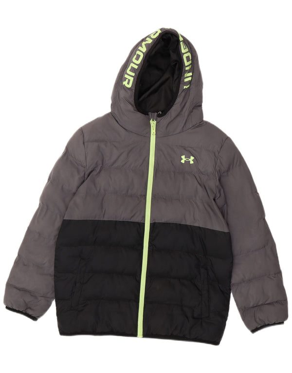 Under Armour Boys Graphic Hooded Padded Jacket 12-13 Years Grey Colourblock