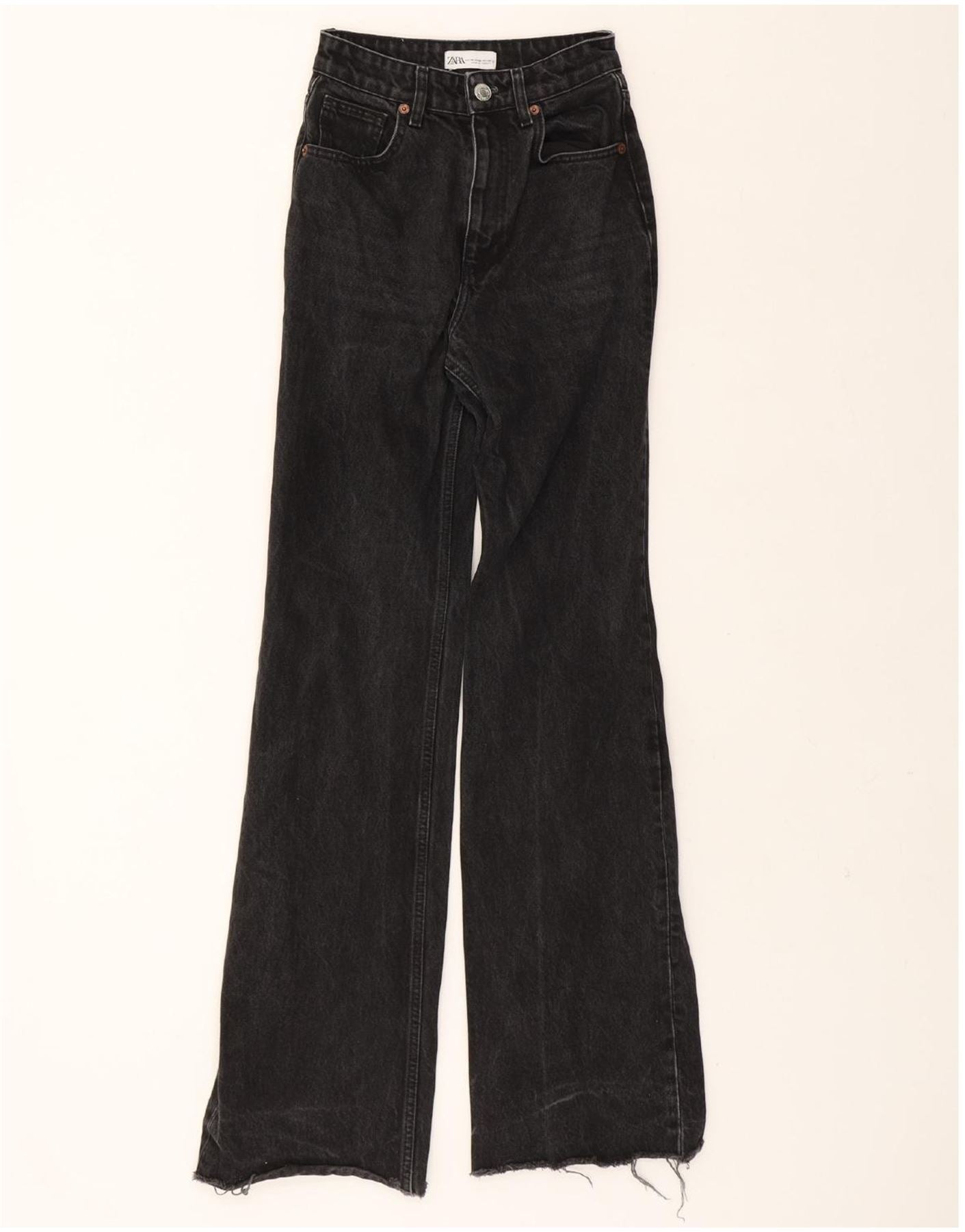 ZARA Womens Tall High Rise Bootcut Jeans EU 34 2XS W24 L34 Black
