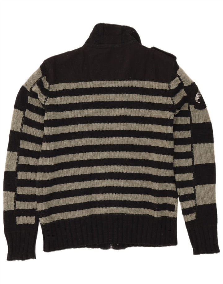 Jack & Jones Mens Military Full Zip Cardigan Sweater Medium Black Striped